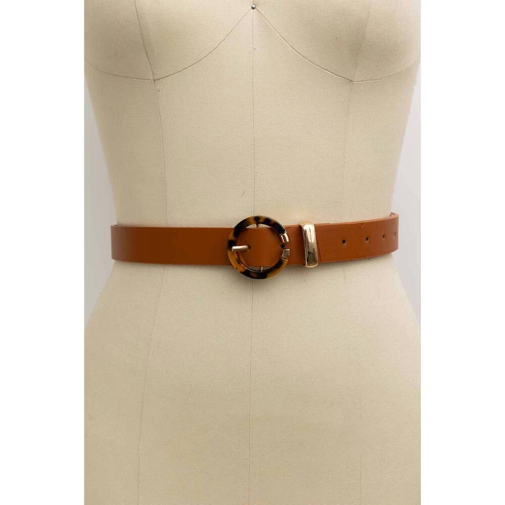 NEW LETO women's tortoise shell o-ring buckle belt in camel